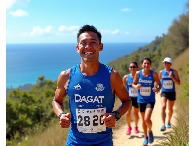 Jun Santos, Endurance Coach ng Dagat Run, kasama ang mga sumasali sa run sa gilid ng dagat.
