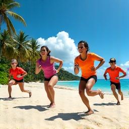 Grupo na nagwo-workout sa buhangin sa dalampasigan ng Cebu