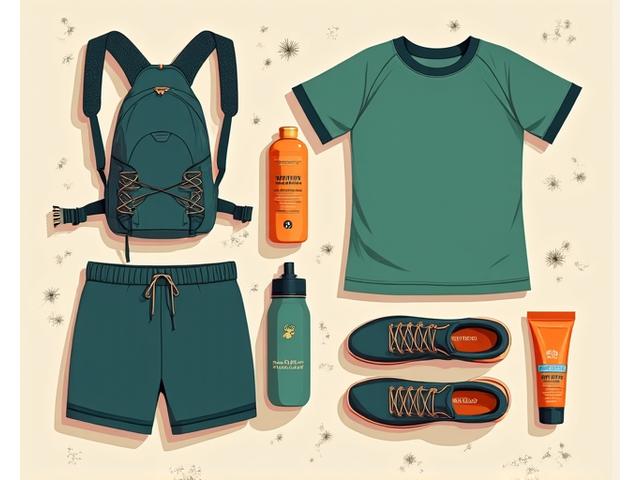 Illustration ng checklist para sa outdoor workout gears tulad ng water bottle, shoes, at pack
