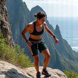 Fitness enthusiast na nag-eensayo sa mabatong terrain, nagpapabuti ng balanse