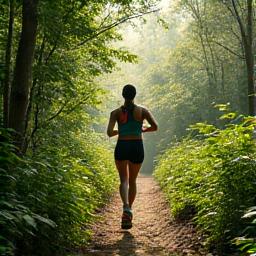 Runner na tumatakbo sa trail sa natural na kapaligiran, nagpapabuti ng balanse at agility