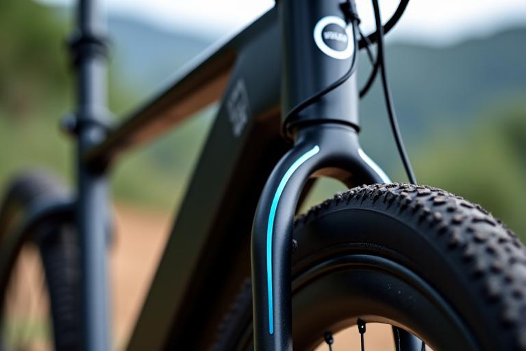 Close-up shot of a modern e-bike motor and battery pack, highlighting advanced technology and integration with the bike frame, in a clean, brightly lit setting.