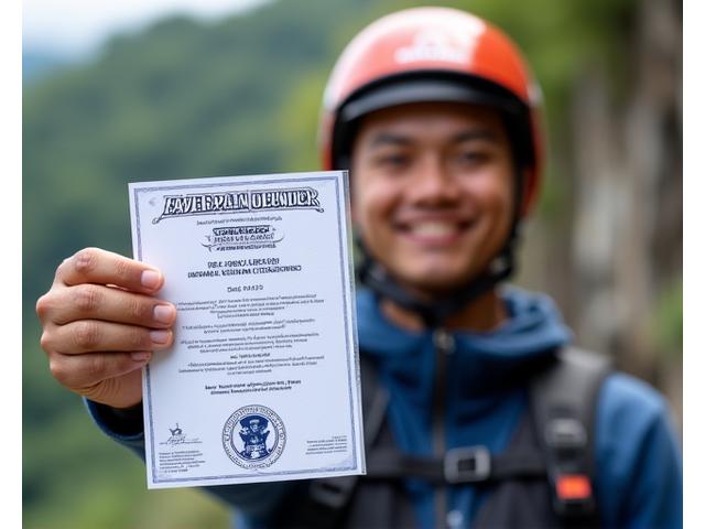 Certified extreme sports instructor showing certifications