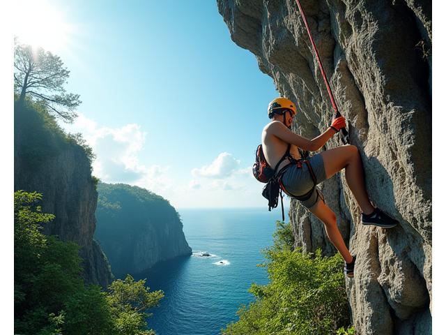 Rock climber ascending a limestone cliff in Cebu