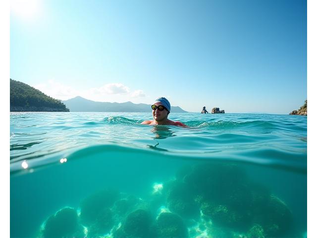 Swimmers navigating an open-water course in clear Cebu waters