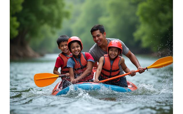 Pamilya na nag-e-enjoy sa outdoor challenge