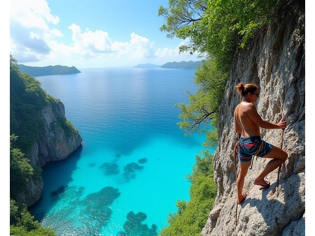 A participant rock climbing on a steep cliff face in Cebu, showcasing extreme sports training.