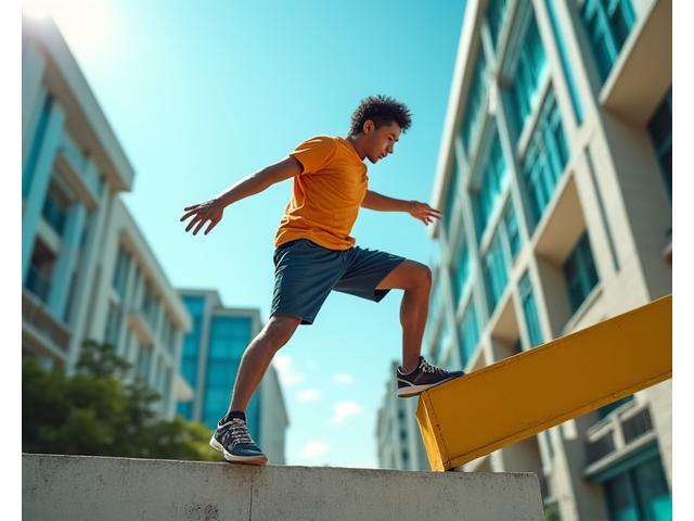 Athletes navigating urban obstacles during a fitness training session in Cebu City.