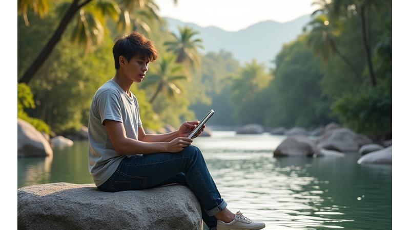 Illustration of a person reading a document in an outdoor setting, representing understanding and agreement for adventure fitness.