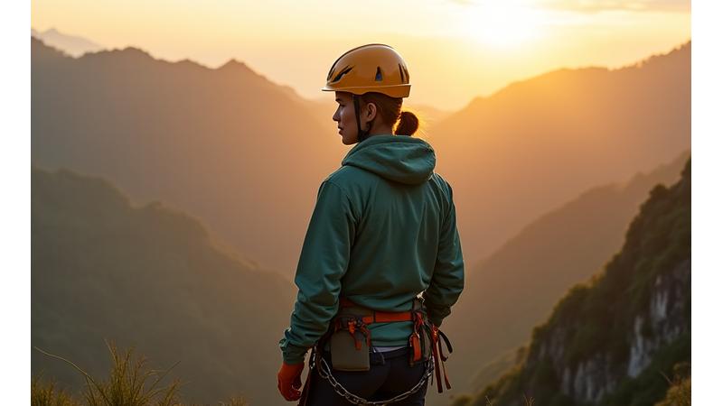An adventurer wearing safety gear, looking confident and ready, symbolizing adherence to safety protocols.
