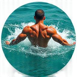 Person doing dynamic water exercises in open water