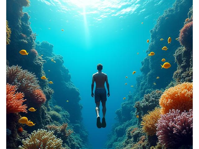 Swimmer exploring a vibrant coral reef in Cebu